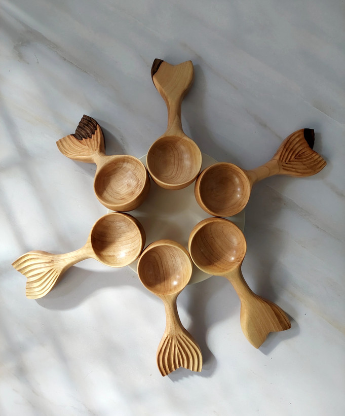 ملاقه ی چوبی آبگریز چوب گردو طرح دم ماهی