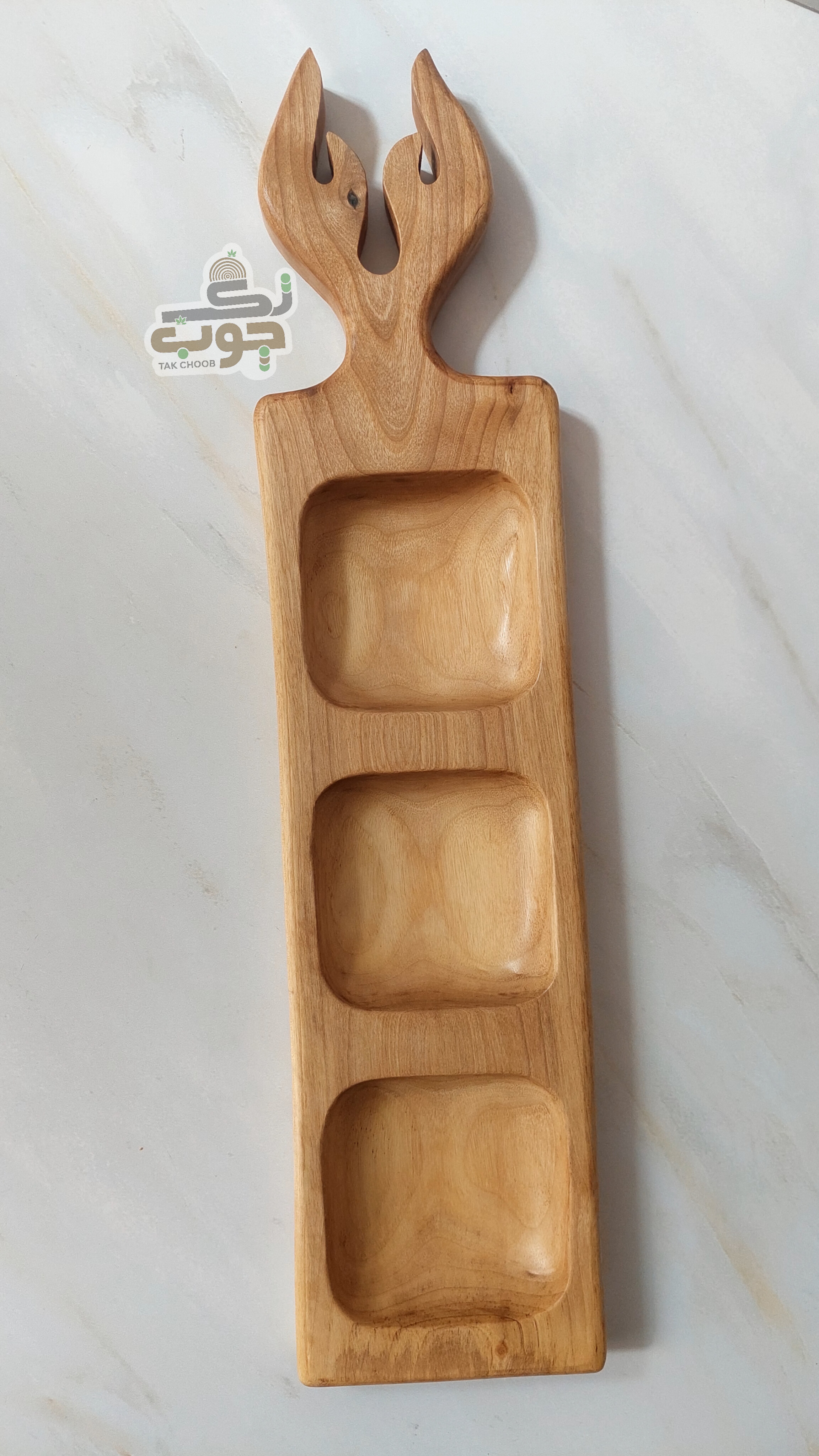 اردو خوری چوبی سه خونه طرح شاخ گوزن(چوب گردو یک تیکه و آبگریز)